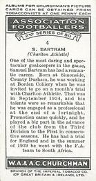1939 Churchman's Association Footballers 2nd Series #4 Samuel Bartram Back