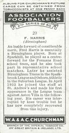 1939 Churchman's Association Footballers 2nd Series #20 Fred Harris Back