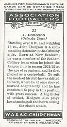 1939 Churchman's Association Footballers 2nd Series #22 Jack Hodgson Back