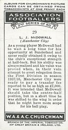 1939 Churchman's Association Footballers 2nd Series #29 Les McDowall Back