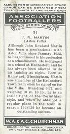 1939 Churchman's Association Footballers 2nd Series #34 John Rowland Martin Back