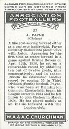 1939 Churchman's Association Footballers 2nd Series #37 Joe Payne Back