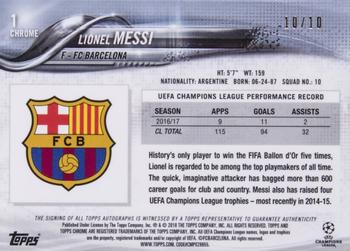 2018-19 Topps Chrome UEFA Champions League - Autographs Red Refractors #1 Lionel Messi Back