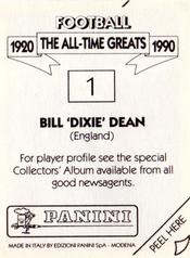1990 Panini Football The All-Time Greats (1920-1990) #1 Dixie Dean Back