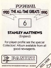 1990 Panini Football The All-Time Greats (1920-1990) #6 Stanley Matthews Back