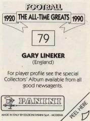 1990 Panini Football The All-Time Greats (1920-1990) #79 Gary Lineker Back