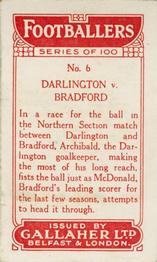 1928 Gallaher Ltd Footballers #6 Darlington v Bradford Park Avenue Back