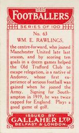 1928 Gallaher Ltd Footballers #63 Bill Rawlings Back