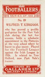 1928 Gallaher Ltd Footballers #89 Wilf Kirkham Back