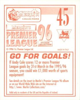 1995-96 Merlin's Premier League 96 #45 Andy Cole Back