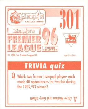1995-96 Merlin's Premier League 96 #301 David Seaman Back