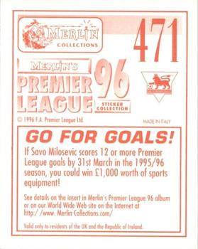 1995-96 Merlin's Premier League 96 #471 Savo Milosevic Back