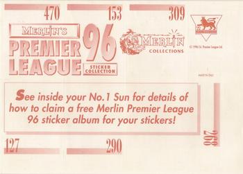 1995-96 Merlin's Premier League 96 #NNO Sun Sticker Sheet Back