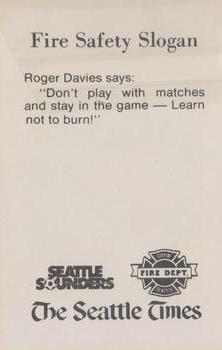 1980 Seattle Times/City of Seattle Fire Department Seattle Sounders #NNO Roger Davies Back