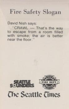 1980 Seattle Times/City of Seattle Fire Department Seattle Sounders #NNO David Nish Back