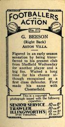 1934 Gallaher Footballers in Action #27 George Beeson Back