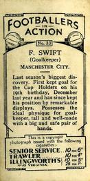 1934 Gallaher Footballers in Action #33 Frank Swift Back
