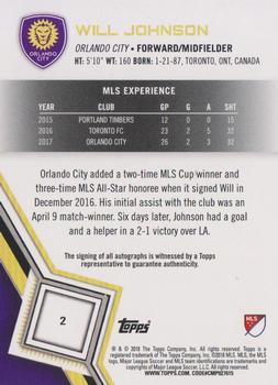 2018 Topps MLS - Non-Autographed Certified Autographs #2 Will Johnson Back