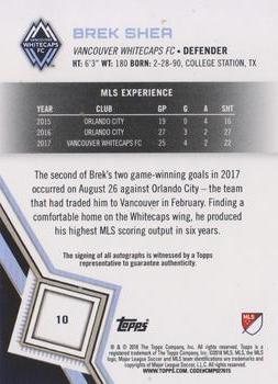 2018 Topps MLS - Non-Autographed Certified Autographs #10 Brek Shea Back