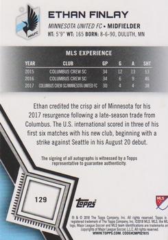2018 Topps MLS - Non-Autographed Certified Autographs #129 Ethan Finlay Back