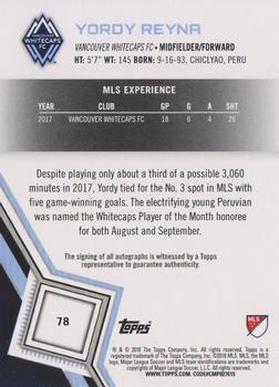 2018 Topps MLS - Non-Autographed Certified Autographs #78 Yordy Reyna Back