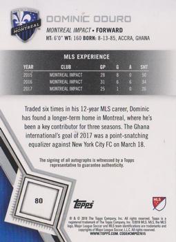 2018 Topps MLS - Non-Autographed Certified Autographs #80 Dominic Oduro Back