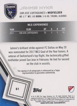 2018 Topps MLS - Non-Autographed Certified Autographs #81 Jahmir Hyka Back