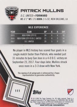 2018 Topps MLS - Non-Autographed Certified Autographs #111 Patrick Mullins Back