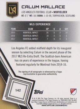 2018 Topps MLS - Non-Autographed Certified Autographs #142 Calum Mallace Back