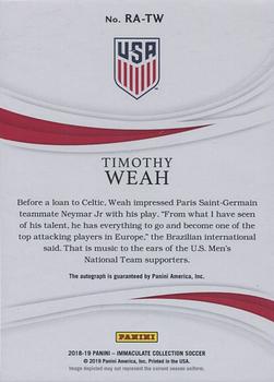 2018-19 Panini Immaculate Collection - Rookie Autographs #RA-TW Timothy Weah Back