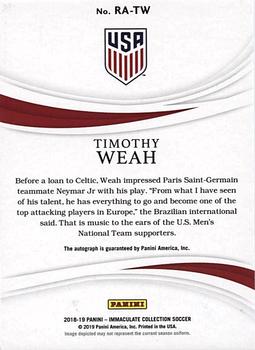 2018-19 Panini Immaculate Collection - Rookie Autographs Gold #RA-TW Timothy Weah Back