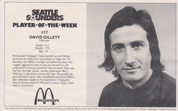 1975 McDonald's Seattle Sounders Player of the Week #NNO David Gillett Front