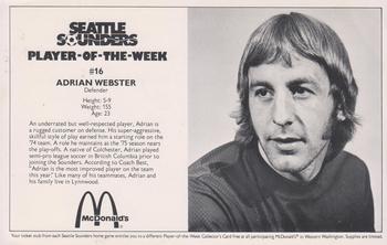 1975 McDonald's Seattle Sounders Player of the Week #NNO Adrian Webster Front