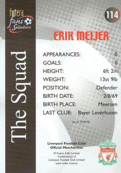2000 Futera Fans Selection Liverpool - Fans Selection Foil #114 Erik Meijer Back