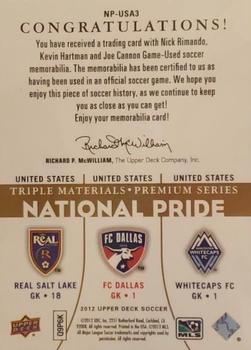 2012 Upper Deck MLS - National Pride Triple Materials Premium Series #NP-USA3 Nick Rimando / Kevin Hartman / Joe Cannon Back