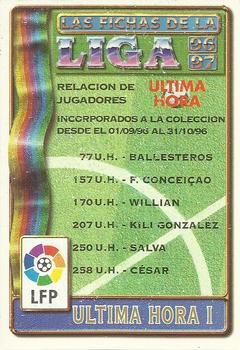 1996-97 Mundicromo Sport Las Fichas de La Liga - Ultima Hora I #NNO Checklist Front