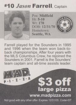 2005 MAD Pizza Seattle Sounders #NNO Jason Farrell Back