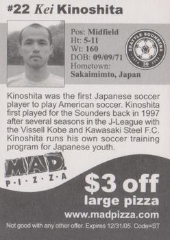 2005 MAD Pizza Seattle Sounders #NNO Kei Kinoshita Back