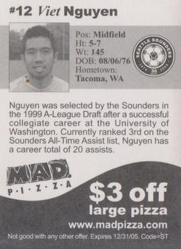 2005 MAD Pizza Seattle Sounders #NNO Viet Nguyen Back