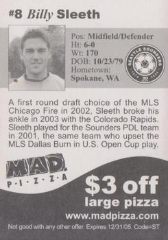 2005 MAD Pizza Seattle Sounders #NNO Billy Sleeth Back