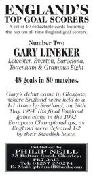 2002 Philip Neill England's Top Goal Scorers #2 Gary Lineker Back