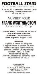 2002 Philip Neill Football Stars of the Seventies #4 Frank Worthington Back