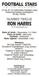 2002 Philip Neill Football Stars of the Seventies #12 Ron Harris Back