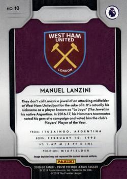 2019-20 Panini Prizm Premier League #10 Manuel Lanzini Back