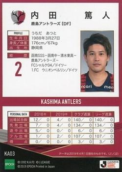 2019 Epoch Kashima Antlers Team Edition Memorabilia #KA03 Atsuto Uchida Back