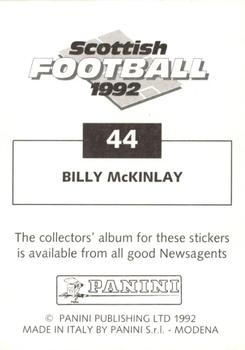 1991-92 Panini Scottish Football 92 #44 Billy McKinlay Back