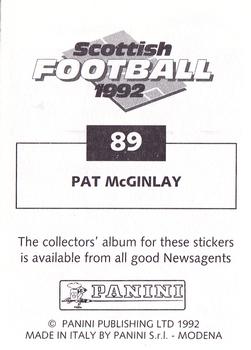 1991-92 Panini Scottish Football 92 #89 Pat McGinlay Back