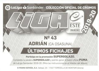 2019-20 Panini LaLiga Santander Este Stickers - Ultimos Fichajes #43 Adrián Back