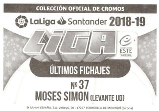 2018-19 Panini LaLiga Santander Este Stickers - Ultimos Fichajes #37 Moses Simon Back