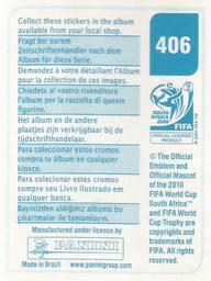 2010 Panini FIFA World Cup Stickers (Blue Back) #406 Somen Tchoyi Back